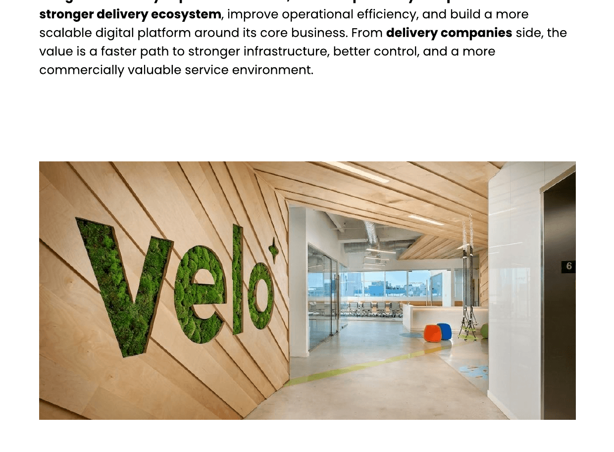Velo office with moss logo wall